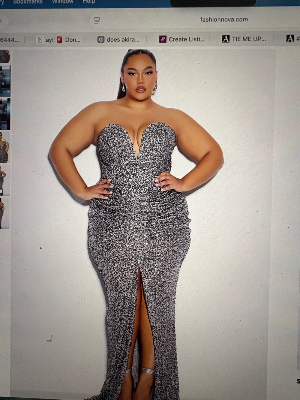 Fashion Nova Silver Sequin Strapless Sweetheart Gown
